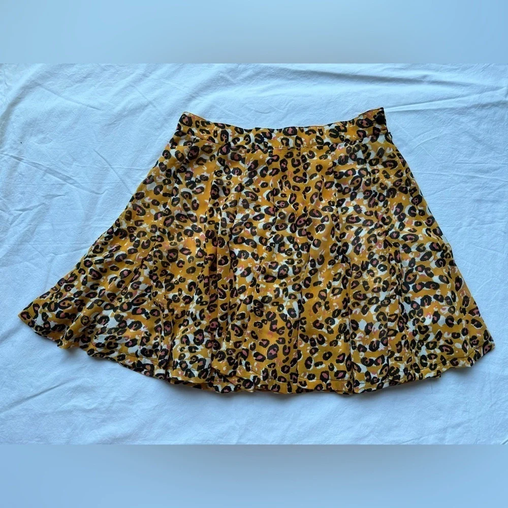 MINKPINK Orange and Pink Cheetah Print Pleated Circle Skirt Small